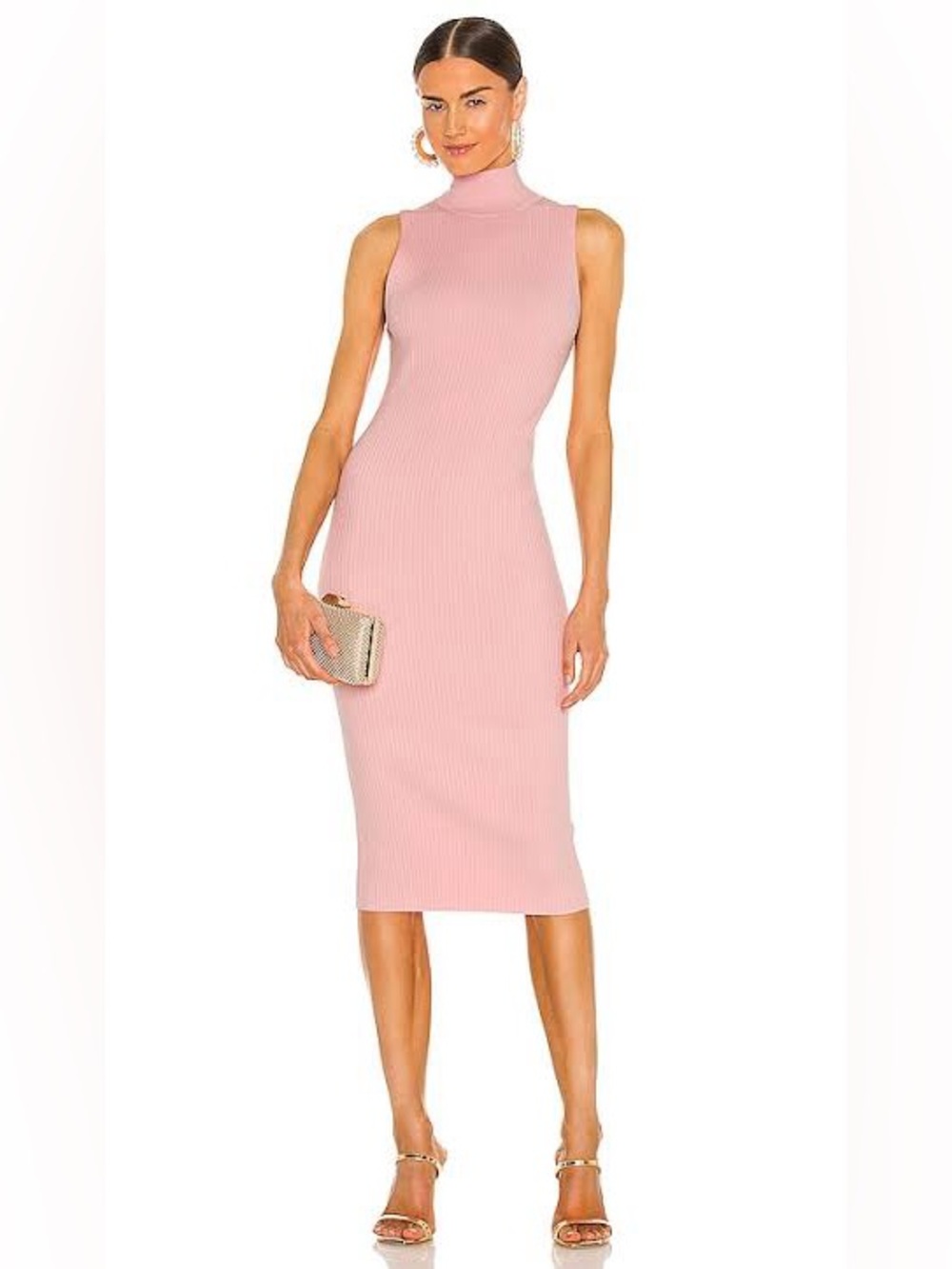 Alice + Olivia Brooklynne Turtleneck Fitted Rib Dress‎ in Blush Pink M